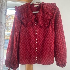 Red Printed Universal Thread Collar Blouse